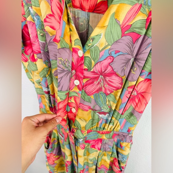 Vintage Carol Anderson Shabby Chic Floral Hibiscus Button Down Pleated Dress - Picture 9 of 10